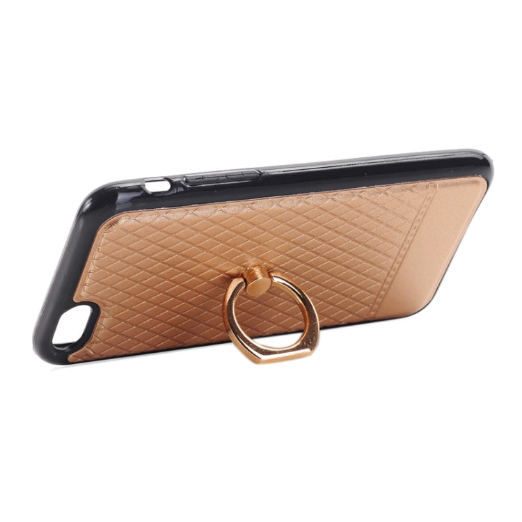 Grid Texture PU Paste Skin TPU Protective Case with Ring Holder for iPhone 6 Plus & 6s Plus