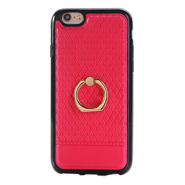 Grid Texture PU Paste Skin TPU Protective Case with Ring Holder for iPhone 6 Plus & 6s Plus