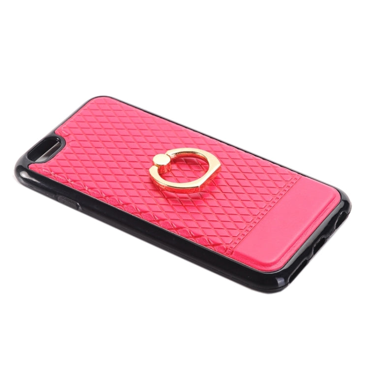 Grid Texture PU Paste Skin TPU Protective Case with Ring Holder for iPhone 6 Plus & 6s Plus