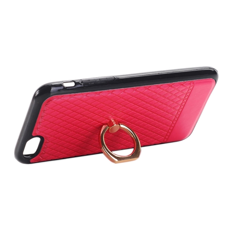 Grid Texture PU Paste Skin TPU Protective Case with Ring Holder for iPhone 6 Plus & 6s Plus