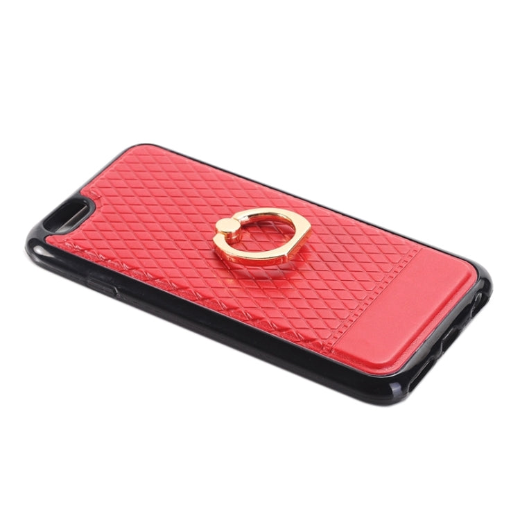 Grid Texture PU Paste Skin TPU Protective Case with Ring Holder for iPhone 6 Plus & 6s Plus