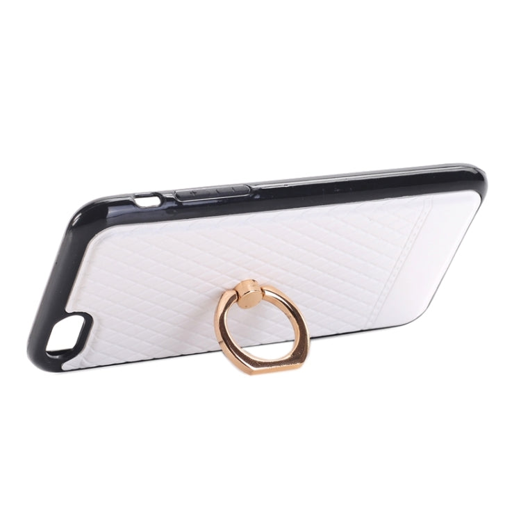 Grid Texture PU Paste Skin TPU Protective Case with Ring Holder for iPhone 6 Plus & 6s Plus