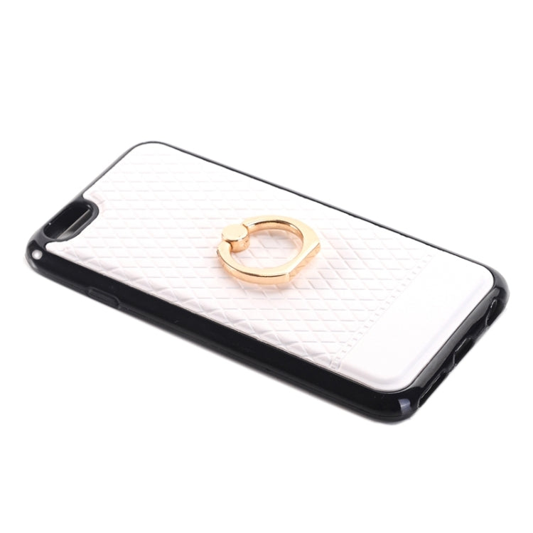 Grid Texture PU Paste Skin TPU Protective Case with Ring Holder for iPhone 6 Plus & 6s Plus