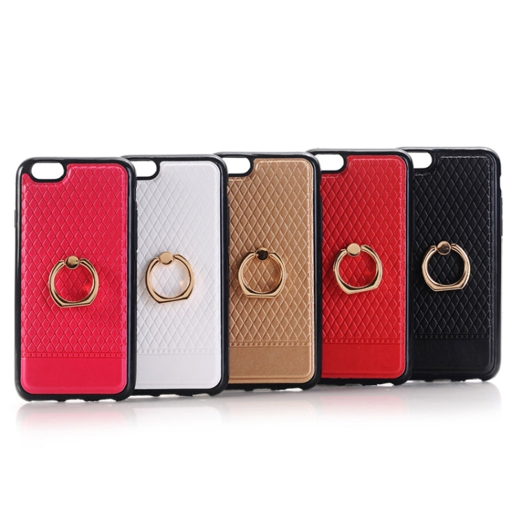 Grid Texture PU Paste Skin TPU Protective Case with Ring Holder for iPhone 6 Plus & 6s Plus