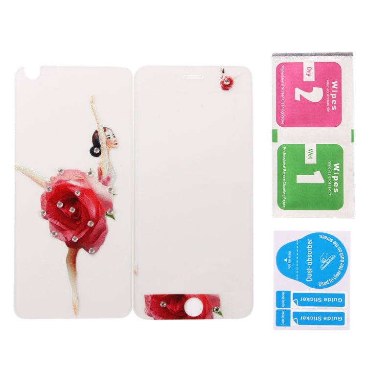 0.3mm 3D Colorized Relief Girl Pattern Diamond Encrusted Front + Back Tempered Glass Screen Protector for iPhone 6 Plus & 6s Plus