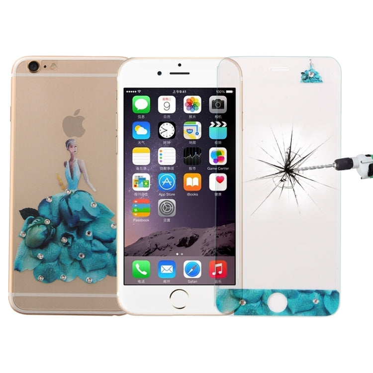 0.3mm 3D Colorized Relief Girl Pattern Diamond Encrusted Front + Back Tempered Glass Screen Protector for iPhone 6 Plus & 6s Plus