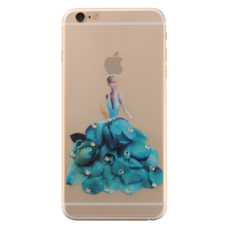 0.3mm 3D Colorized Relief Girl Pattern Diamond Encrusted Front + Back Tempered Glass Screen Protector for iPhone 6 Plus & 6s Plus