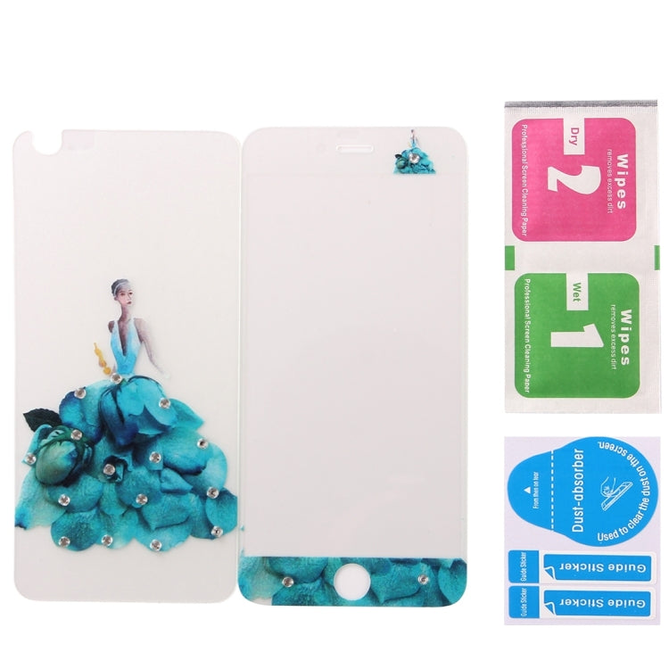 0.3mm 3D Colorized Relief Girl Pattern Diamond Encrusted Front + Back Tempered Glass Screen Protector for iPhone 6 Plus & 6s Plus
