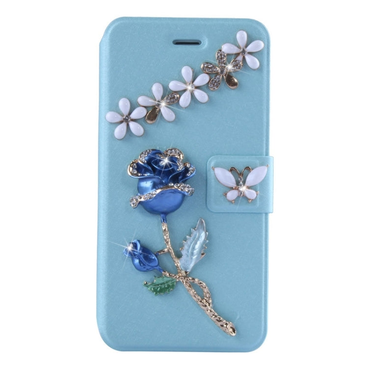 Natural Silk Texture & Stereoscopic Diamond Encrusted Rose Horizontal Flip Leather Case with Holder & Card Slot for iPhone 6 Plus
