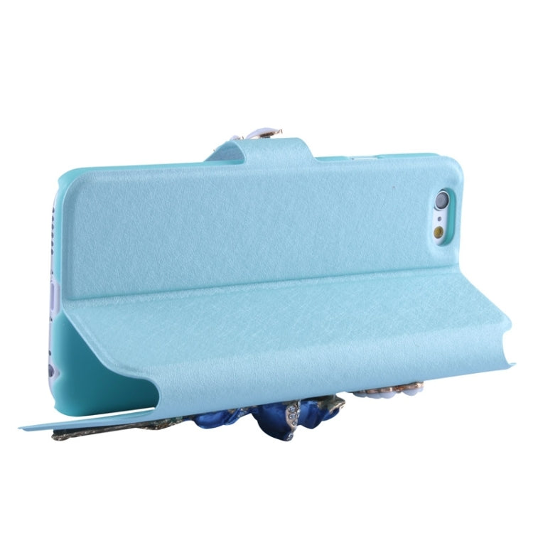 Natural Silk Texture & Stereoscopic Diamond Encrusted Rose Horizontal Flip Leather Case with Holder & Card Slot for iPhone 6 Plus