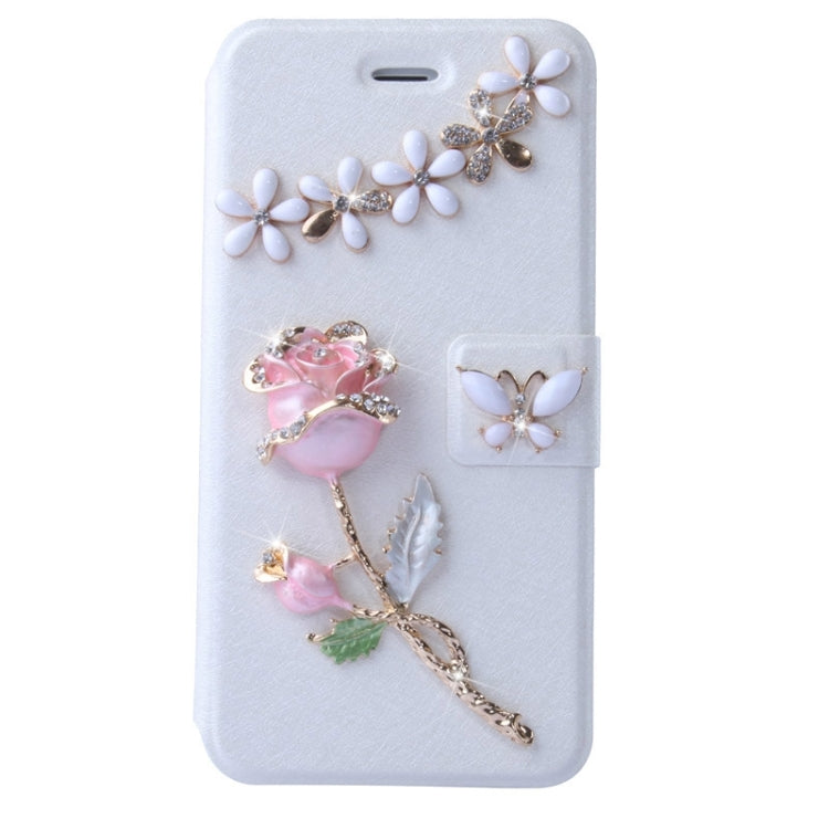 Natural Silk Texture & Stereoscopic Diamond Encrusted Rose Horizontal Flip Leather Case with Holder & Card Slot for iPhone 6 Plus