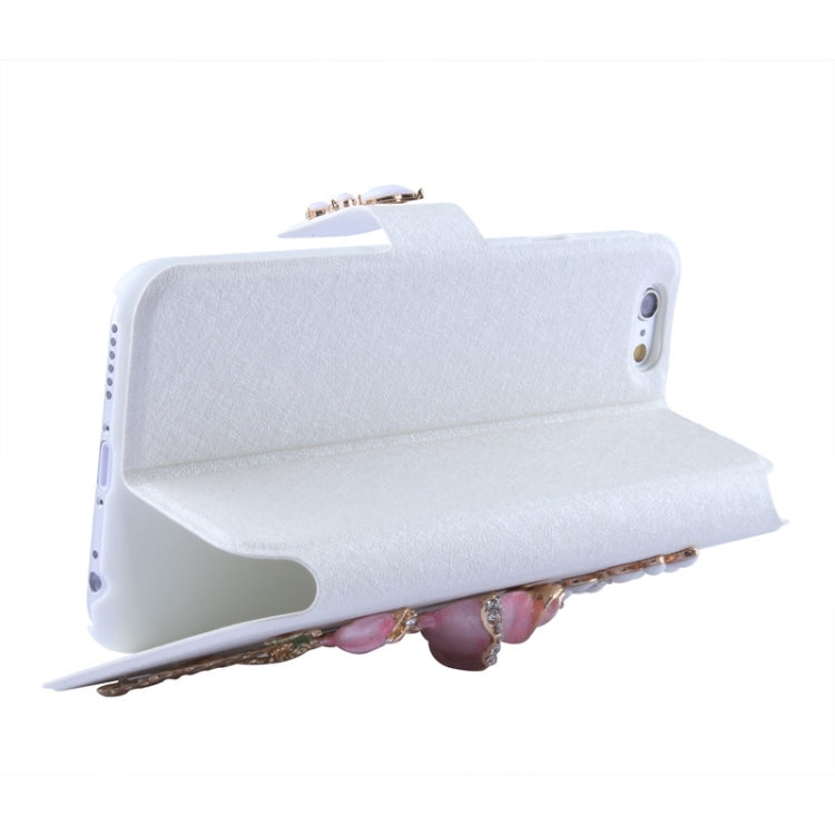 Natural Silk Texture & Stereoscopic Diamond Encrusted Rose Horizontal Flip Leather Case with Holder & Card Slot for iPhone 6 Plus