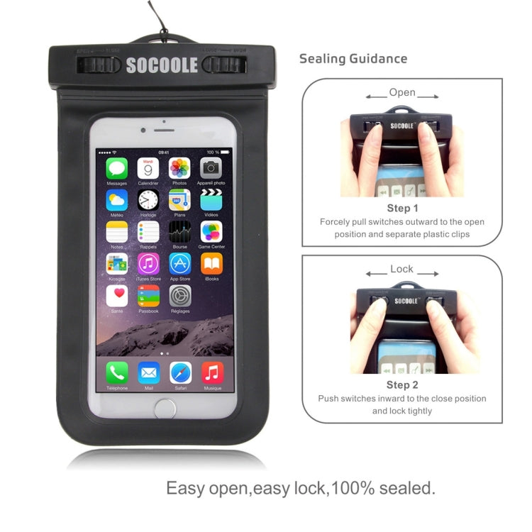 SOCOOLE WPC-003 Universal Waterproof Bag for iPhone 6 & 6s, Samsung S6 / Note 4 / Note 3 / Note 2 etc. All Below 6.0 inch Smart Phones, IPX8 Certified