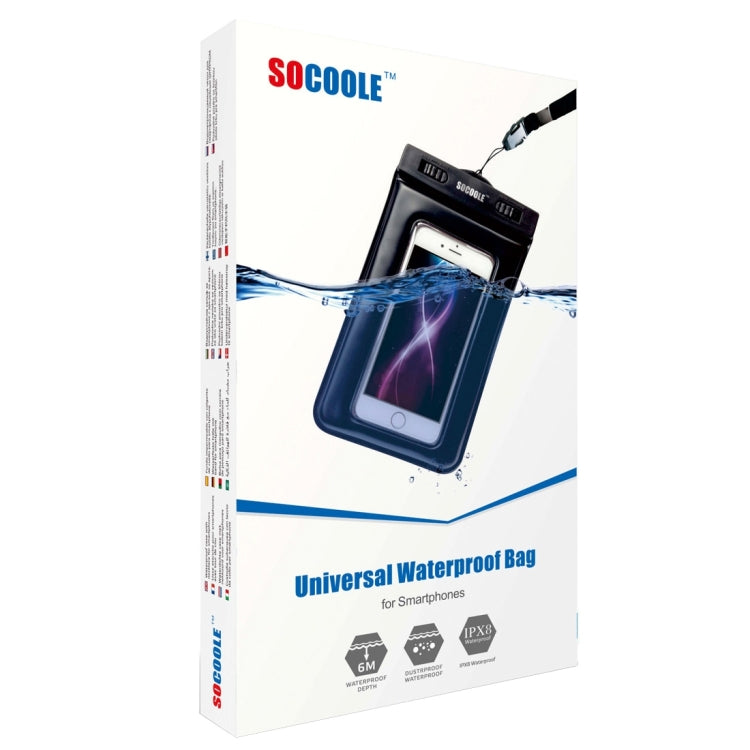 SOCOOLE WPC-003 Universal Waterproof Bag for iPhone 6 & 6s, Samsung S6 / Note 4 / Note 3 / Note 2 etc. All Below 6.0 inch Smart Phones, IPX8 Certified
