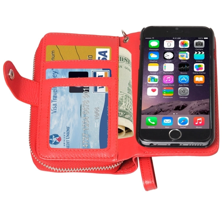 2 in 1 Separable Zipper Wallet Leather Case with Lanyard for iPhone 6 Plus & 6S Plus