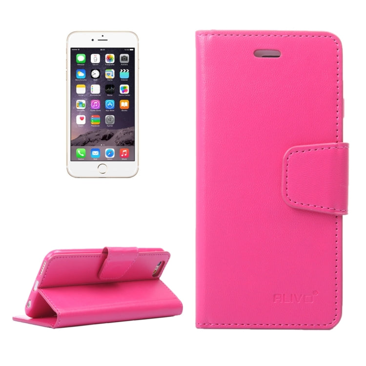 ALIVO for iPhone 6 Plus & 6s Plus Horizontal Flip Solid Color Oil Edge Leather Case with Card Slots & Holder & Wallet(Magenta)