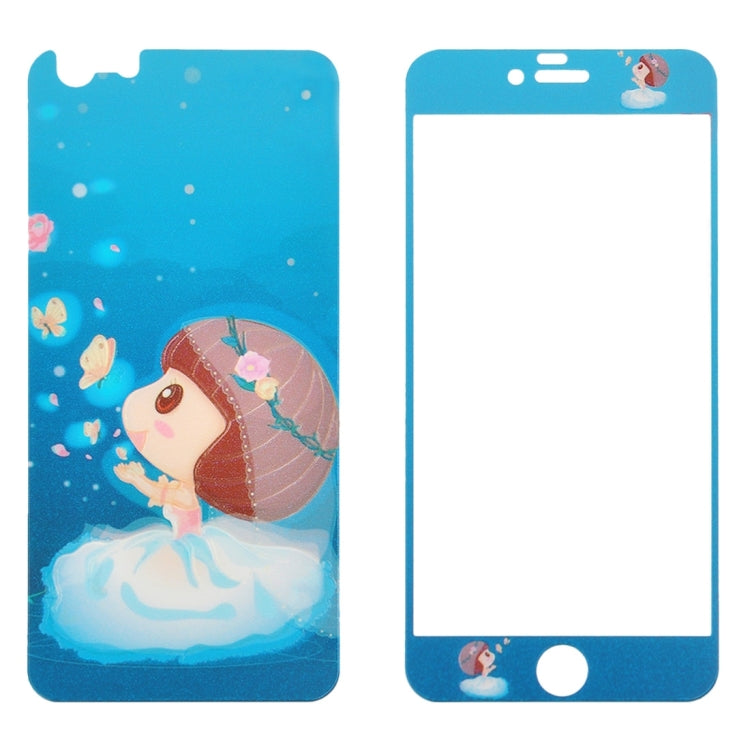 0.3mm Cartoon Girl Pattern Embossed Fluorescent Front + Back Tempered Glass Screen Protector for iPhone 6 Plus & 6s Plus