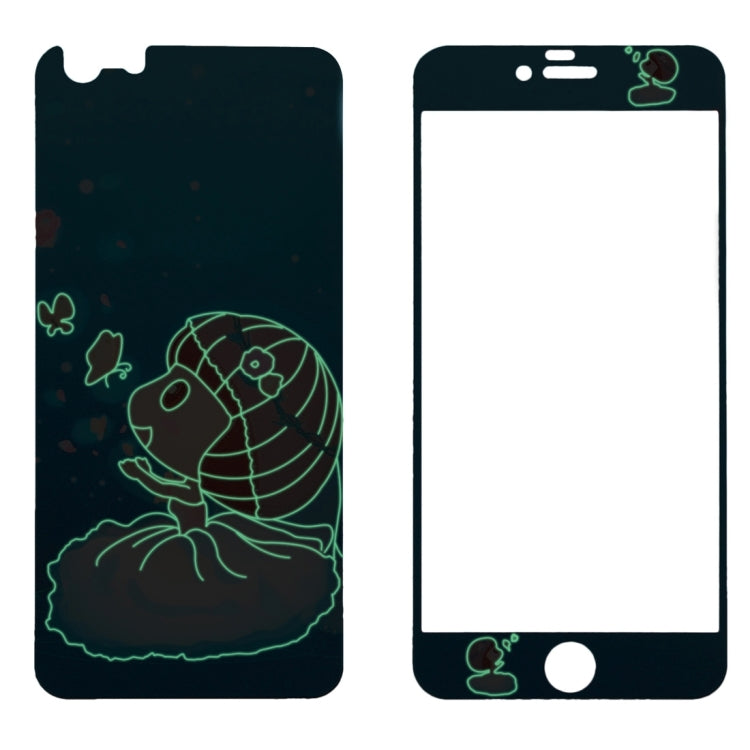 0.3mm Cartoon Girl Pattern Embossed Fluorescent Front + Back Tempered Glass Screen Protector for iPhone 6 Plus & 6s Plus