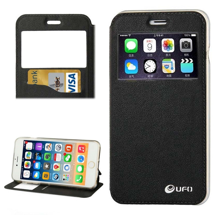 UFO Horizontal Flip Orange Peel TPU PU Leather Case with Call Display & Holder & Card Slot for iPhone 6 Plus & 6S Plus