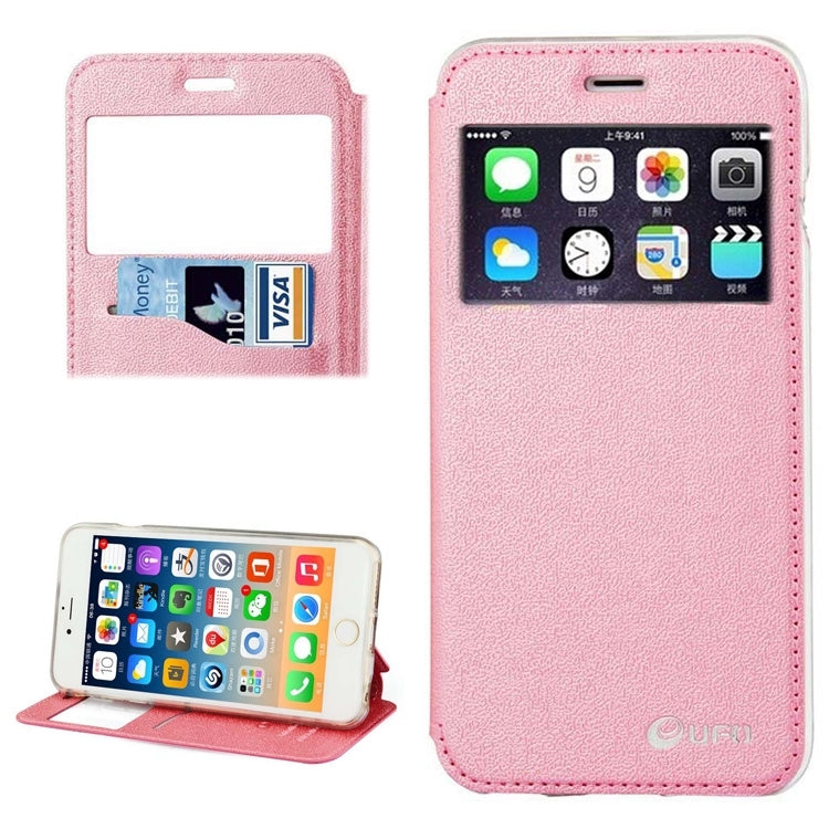 UFO Horizontal Flip Orange Peel TPU PU Leather Case with Call Display & Holder & Card Slot for iPhone 6 Plus & 6S Plus