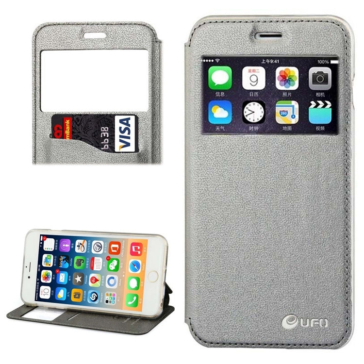 UFO Horizontal Flip Orange Peel TPU PU Leather Case with Call Display & Holder & Card Slot for iPhone 6 Plus & 6S Plus