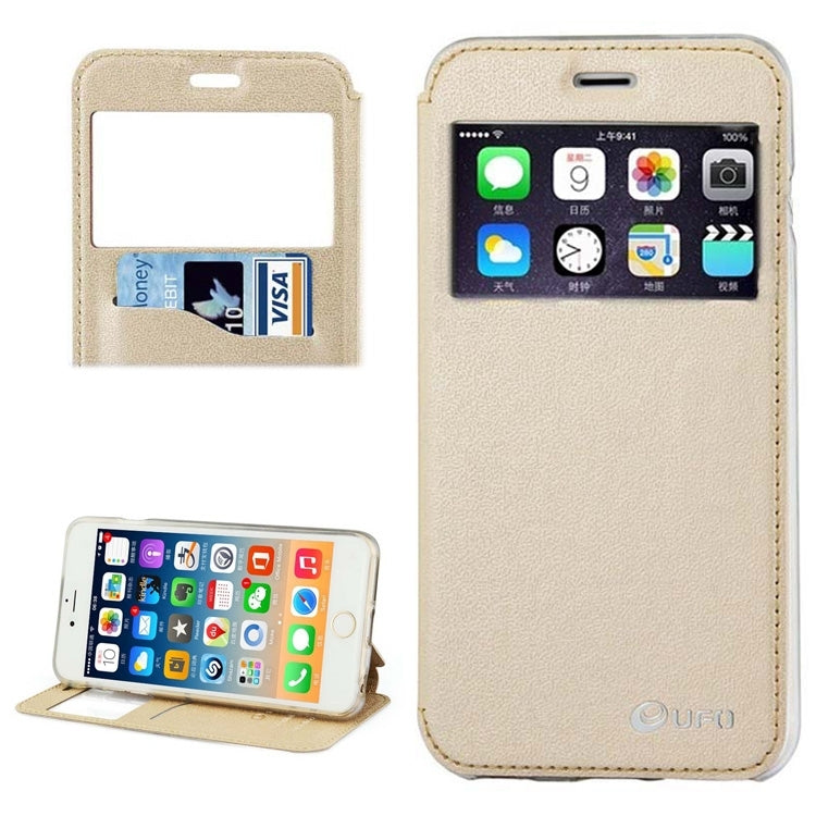 UFO Horizontal Flip Orange Peel TPU PU Leather Case with Call Display & Holder & Card Slot for iPhone 6 Plus & 6S Plus