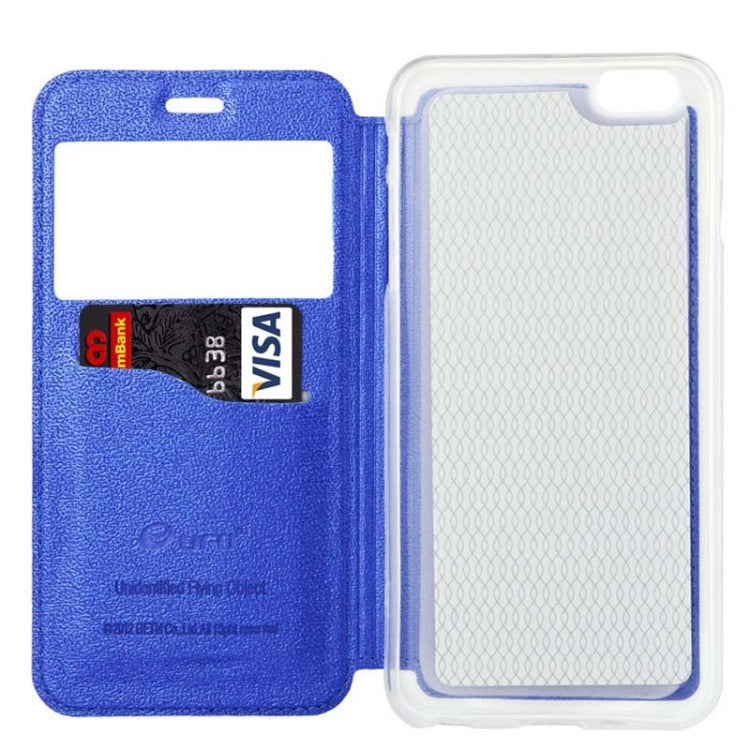 UFO Horizontal Flip Orange Peel TPU PU Leather Case with Call Display & Holder & Card Slot for iPhone 6 Plus & 6S Plus