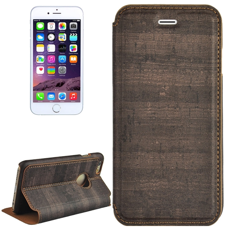 Retro Style Wood Grain Stitching Leather Case with Holder for iPhone 6 & 6s