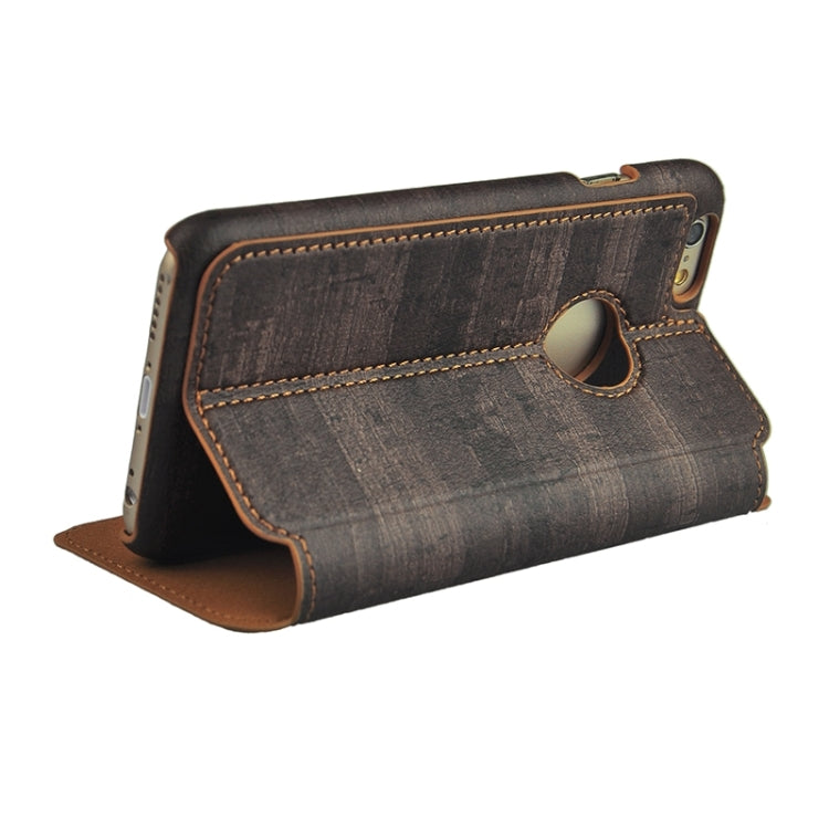 Retro Style Wood Grain Stitching Leather Case with Holder for iPhone 6 & 6s