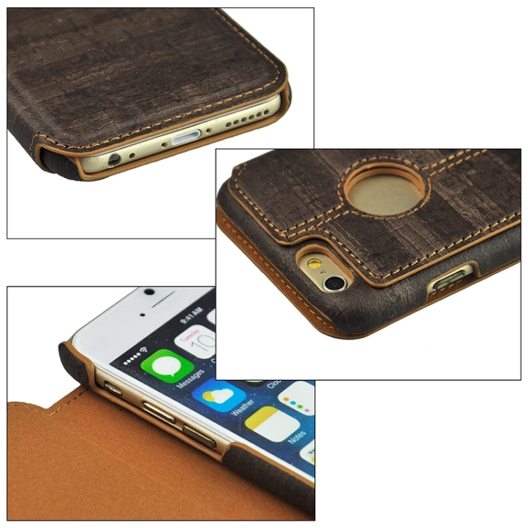 Retro Style Wood Grain Stitching Leather Case with Holder for iPhone 6 & 6s
