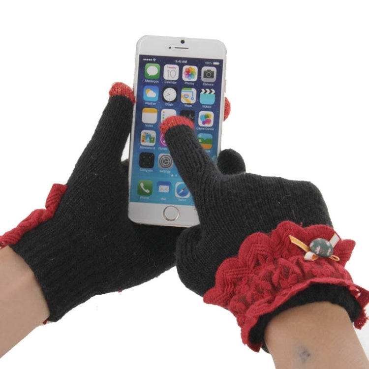 Fashionable Bowknot and Button Style 2-finger Capacitive Touch Gloves for Women, For iPhone, Galaxy, Huawei, Xiaomi, LG, HTC and Other Smart Phones