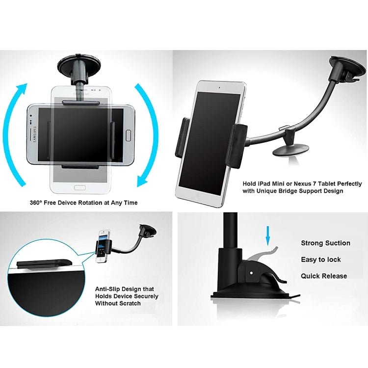 360 Degrees Rotation Suction Cup Car Basic Windshield Mobile & Tablet Car Holder , For 3.5-5 inches Mobile and 7-10 inch Tablets(Black)