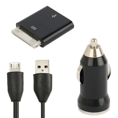 3 in 1 (iPhone 4 Connection + 1m USB to Micro 5 Pin Cable + 2.1A Car Charger) Travel Charger for New iPad / iPad  / iPhone 4 & 4S / iPod touch / Galaxy S IV / i9500 / i9300 / N7100 / Nokia / LG / Sony Xperia etc.(Black)