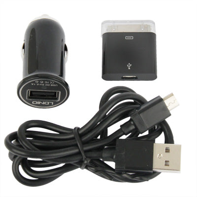 3 in 1 (iPhone 4 Connection + 1m USB to Micro 5 Pin Cable + 2.1A Car Charger) Travel Charger for New iPad / iPad  / iPhone 4 & 4S / iPod touch / Galaxy S IV / i9500 / i9300 / N7100 / Nokia / LG / Sony Xperia etc.(Black)