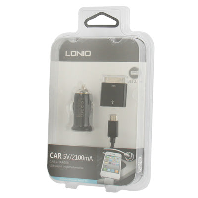 3 in 1 (iPhone 4 Connection + 1m USB to Micro 5 Pin Cable + 2.1A Car Charger) Travel Charger for New iPad / iPad  / iPhone 4 & 4S / iPod touch / Galaxy S IV / i9500 / i9300 / N7100 / Nokia / LG / Sony Xperia etc.(Black)