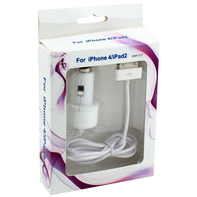 30 Pin 2.1A Car Charger, For iPhone 4 & 4S, iPhone 3GS / 3G, iPad 3 / iPad 2 / iPad(White)