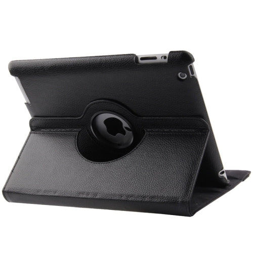 360 Degree Rotatable Litchi Texture Leather Case with Sleep / Wake-up function & Holder for iPad 4 / New iPad (iPad 3) / iPad 2