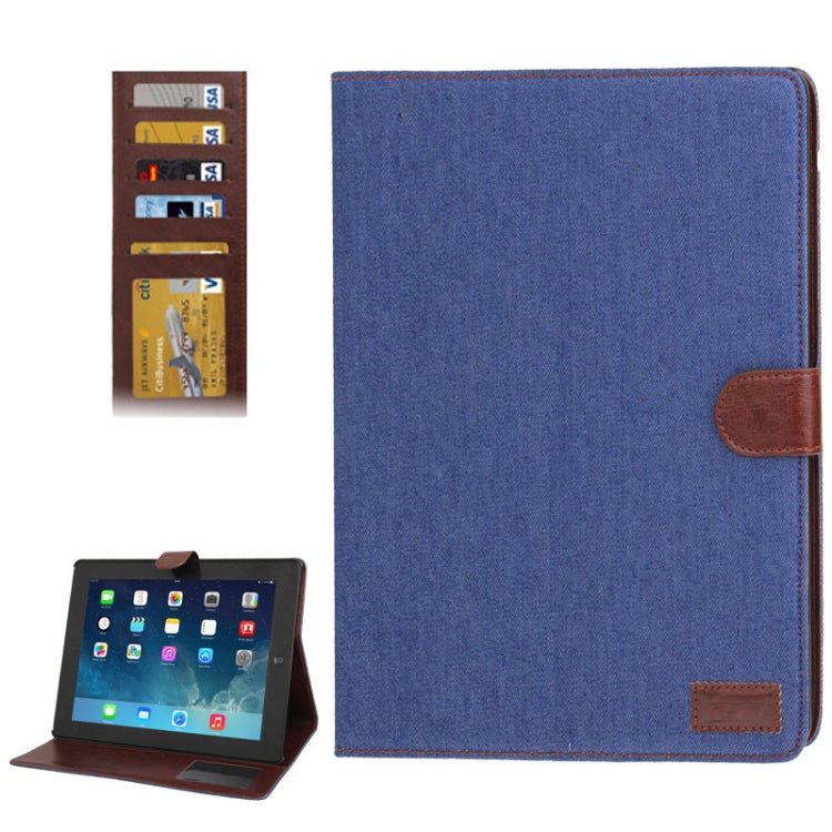 Denim Texture Leather Case with Credit Card Slots & Holder with Holder for iPad 4 / iPad New (iPad 3) / iPad 2 (Dark Blue)