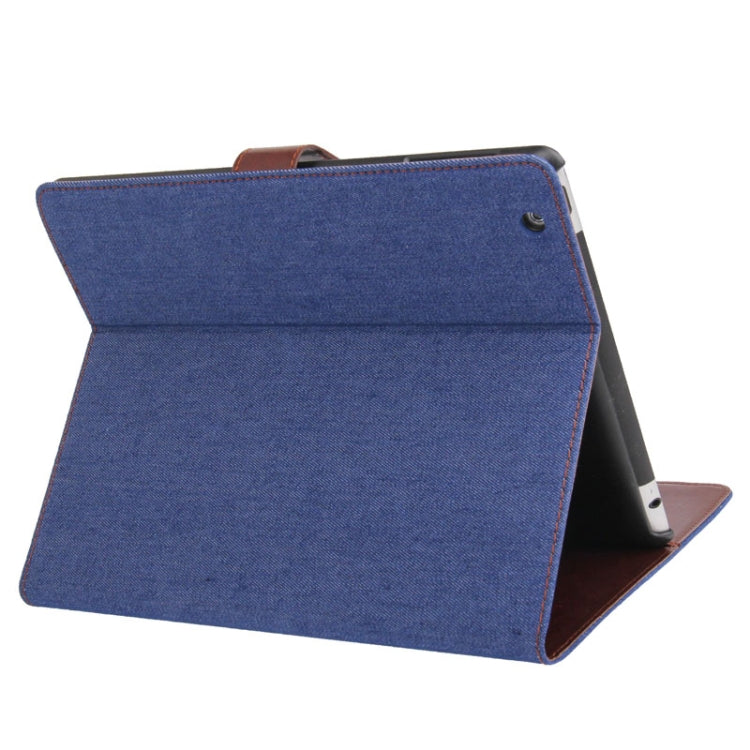 Denim Texture Leather Case with Credit Card Slots & Holder with Holder for iPad 4 / iPad New (iPad 3) / iPad 2 (Dark Blue)