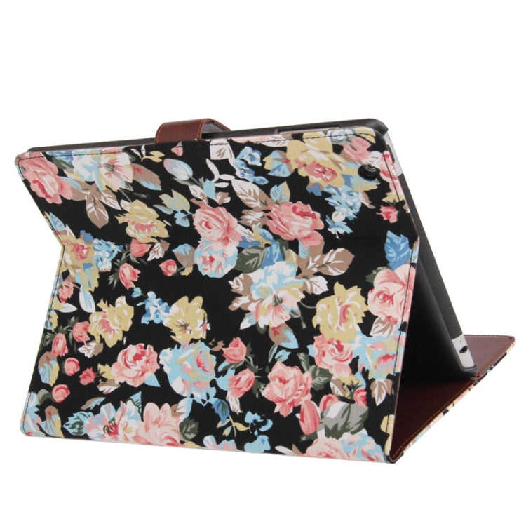 Peony Pattern Denim Texture Leather Case with Credit Card Slots & Holder for iPad 4 / iPad New (iPad 3) / iPad 2