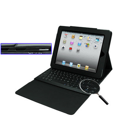 2 in 1 Bluetooth Keyboard + Folding Leather Protective Case for iPad 2(Black)