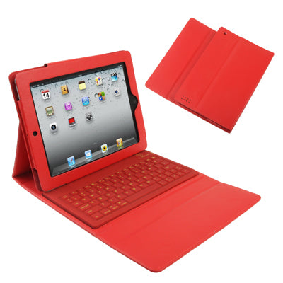 2 in 1 Bluetooth Keyboard + Folding Leather Tablet Case for iPad 2(Red)