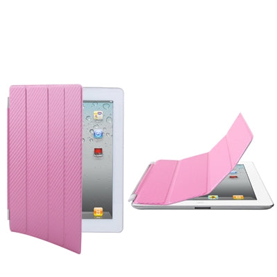 Carbon Skin Style Folding Smart Cover for with Holder for iPad 2 (Pink)
