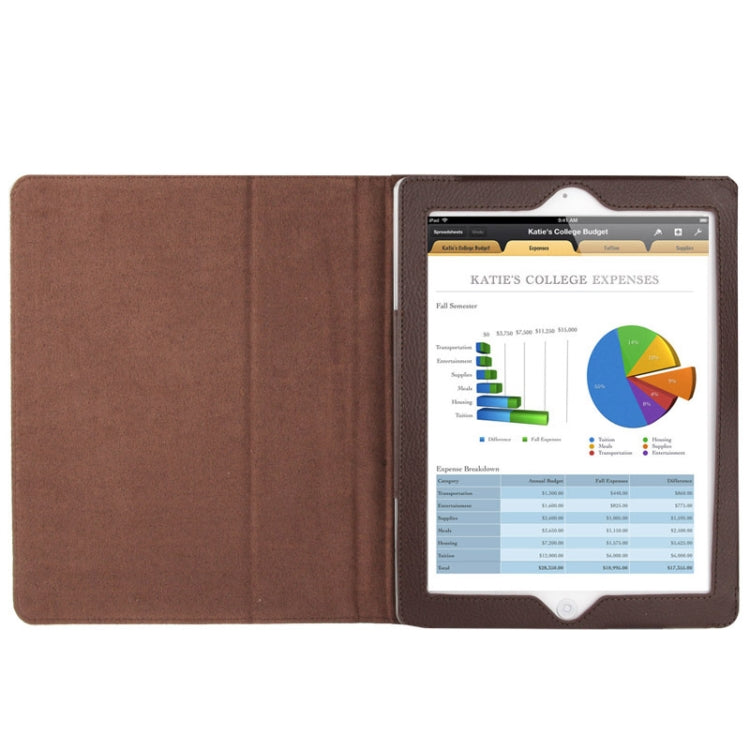 High Quality Litchi Texture Folding Leather with Sleep / Wake-up & Holder Function for iPad 2 / iPad 3 / iPad 4