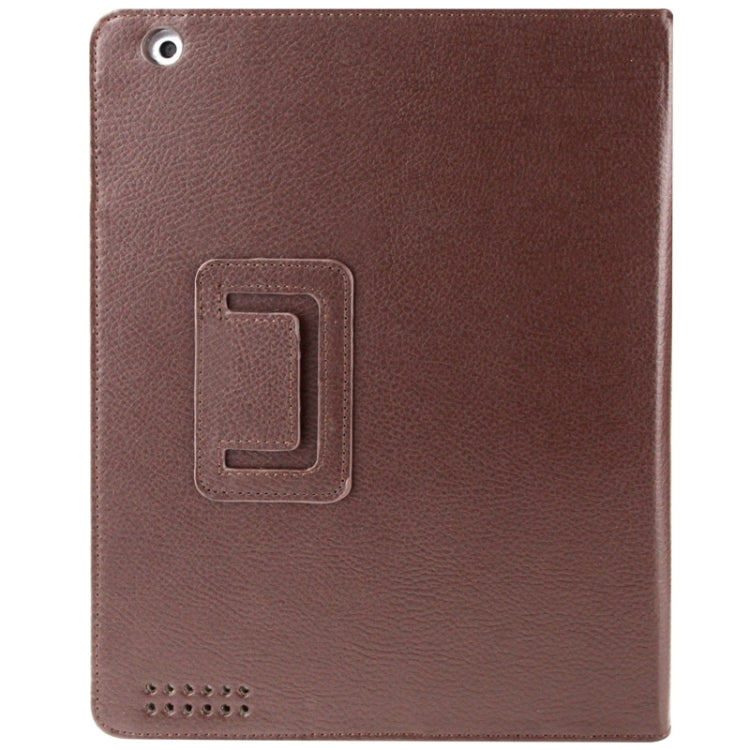 High Quality Litchi Texture Folding Leather with Sleep / Wake-up & Holder Function for iPad 2 / iPad 3 / iPad 4