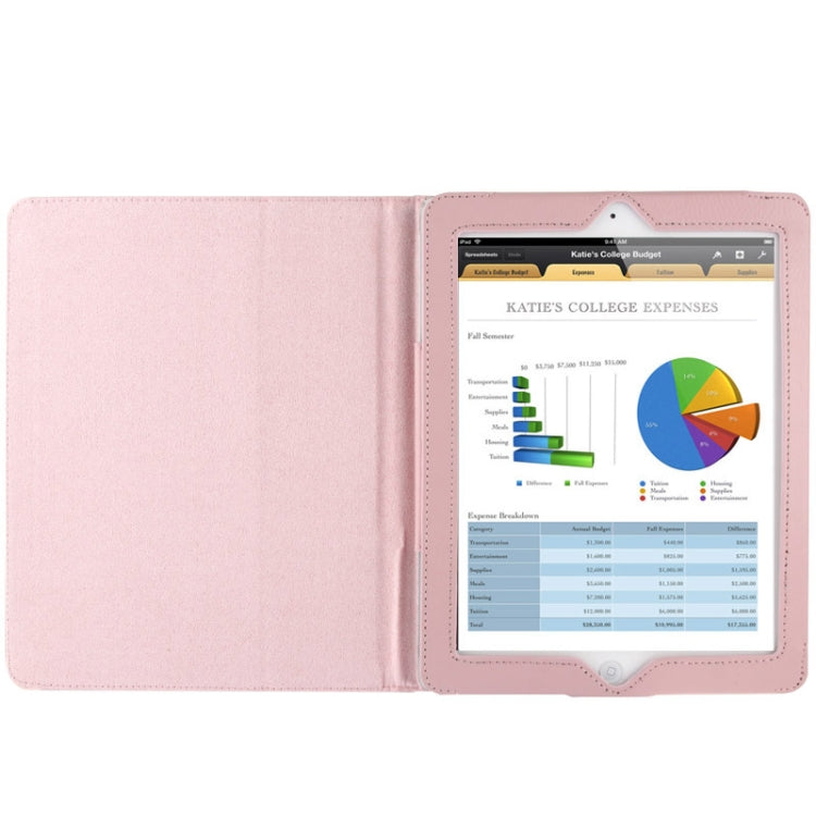 High Quality Litchi Texture Folding Leather with Sleep / Wake-up & Holder Function for iPad 2 / iPad 3 / iPad 4