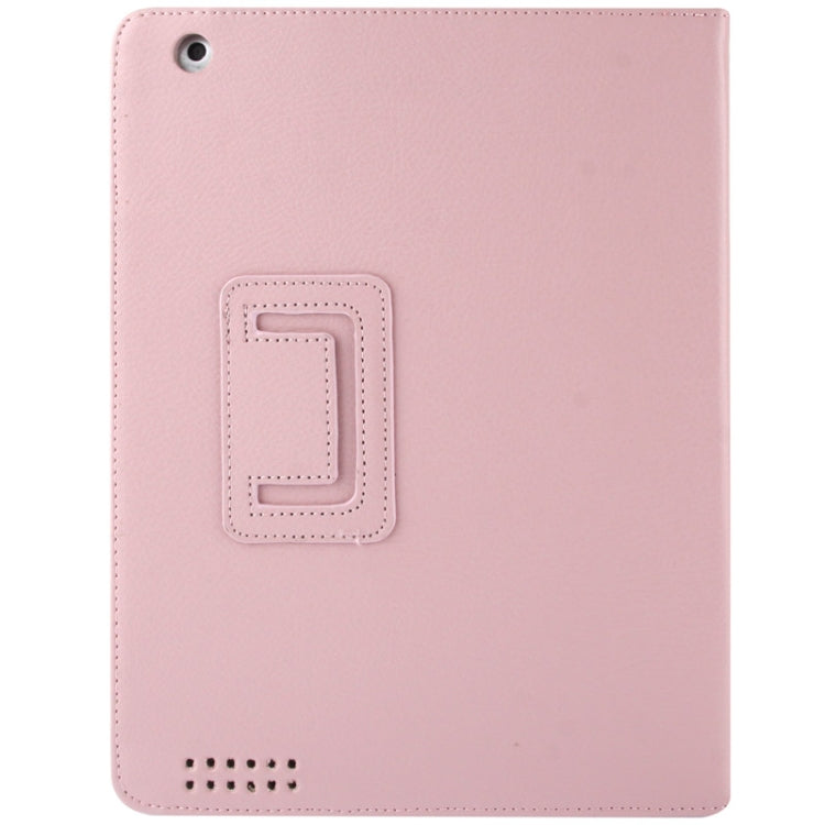 High Quality Litchi Texture Folding Leather with Sleep / Wake-up & Holder Function for iPad 2 / iPad 3 / iPad 4