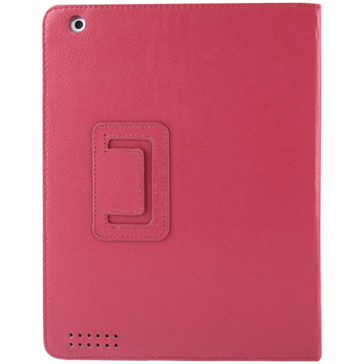 High Quality Litchi Texture Folding Leather with Sleep / Wake-up & Holder Function for iPad 2 / iPad 3 / iPad 4
