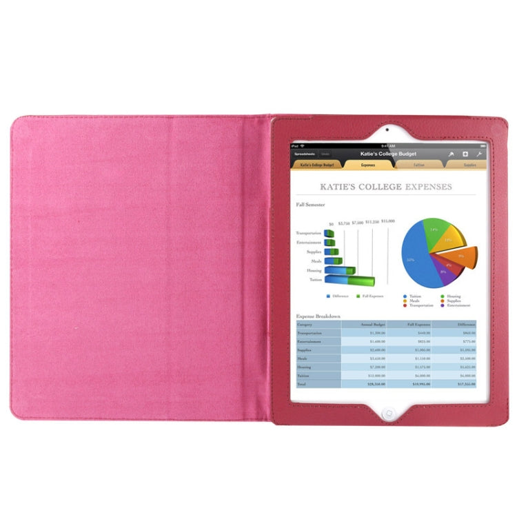 High Quality Litchi Texture Folding Leather with Sleep / Wake-up & Holder Function for iPad 2 / iPad 3 / iPad 4