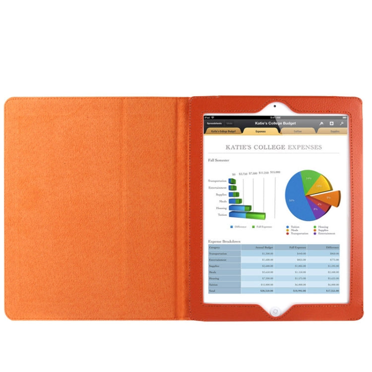 High Quality Litchi Texture Folding Leather with Sleep / Wake-up & Holder Function for iPad 2 / iPad 3 / iPad 4